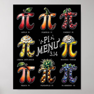Poster Menu Pi Dia Pi 3.14 Torta de Frutas Engraçada Menu