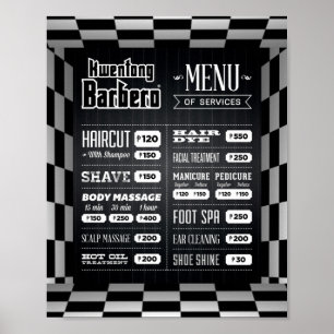 Poster Menu preto, branco do barbeiro