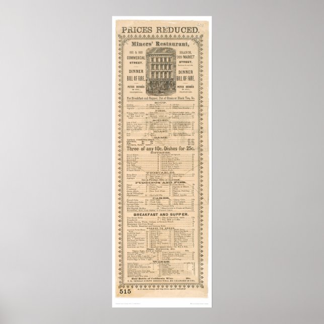 Póster Menu Restaurante Miners (1083A) (Frente)