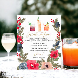 Poster Menu Rustic Winter Floral Watercolor