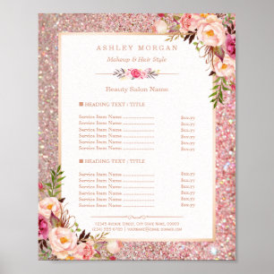 Póster Menu Salão de Beleza Floral Clássica com Bela Flor