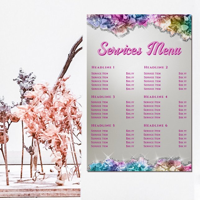 Póster Menu Serviços de Cristais Iridescentes (Criador carregado)