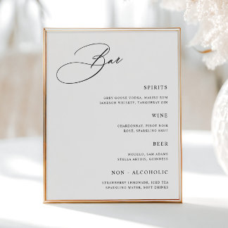 Poster Menu Simples de Bar de Casamento