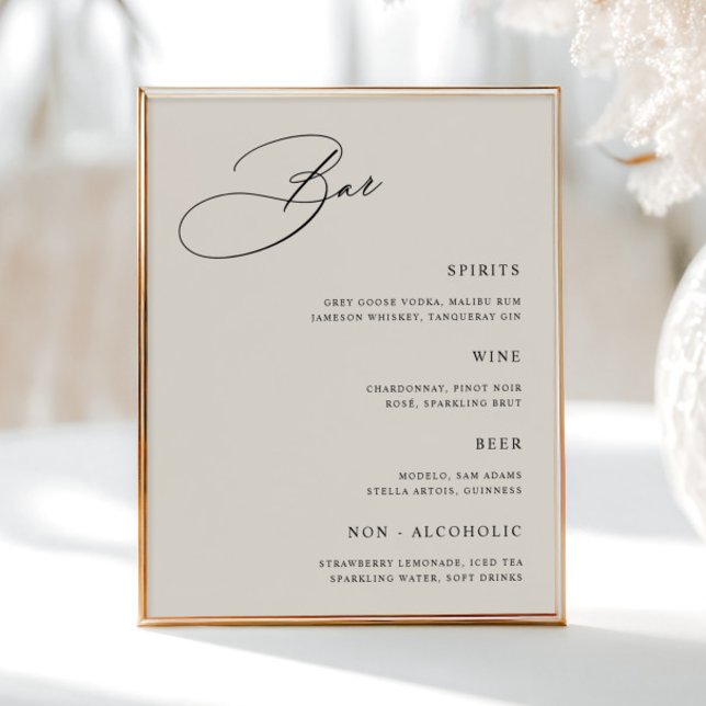 Poster Menu Simples de Bar de Casamento de Creme (Criador carregado)