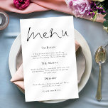 Poster Menu Simples de Casamento da Tipografia Elegante<br><div class="desc">Tipografia Elegante Simples Casamento. Este design moderno tem Menu em um roteiro elegante no topo e o resto do texto centrado abaixo do qual você pode personalizar facilmente. As cores do texto e do plano de fundo podem ser alteradas para qualquer uma de suas opções por meio da opção editar...</div>