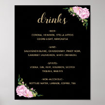 Menu Tic Black Pink Roses Drinks