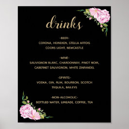Poster Menu Tic Black Pink Roses Drinks
