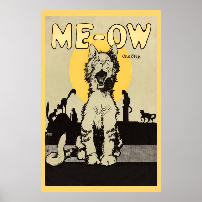 Poster Meow One step vintage gatinho ama felino (Frente)