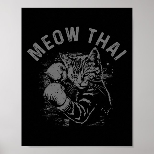 Poster Meow Thai Funny Muay Thai Boxando Gata Artes Marci (Frente)
