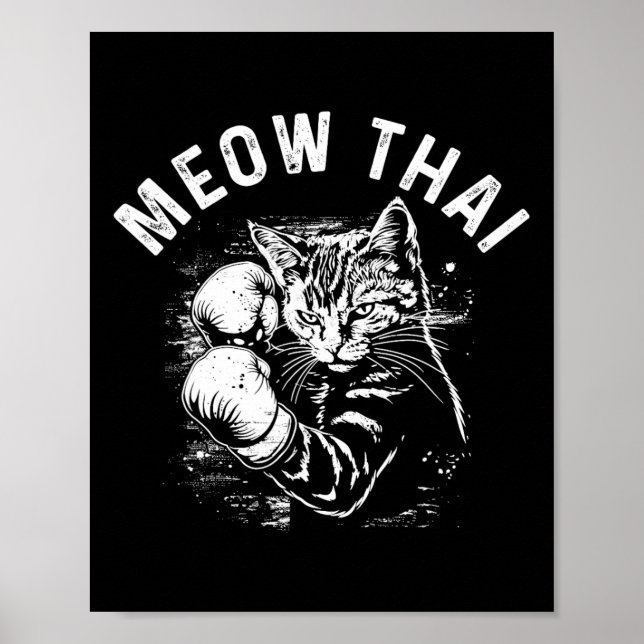 Poster Meow Thai Funny Muay Thai Boxando Gata Artes Marci (Frente)