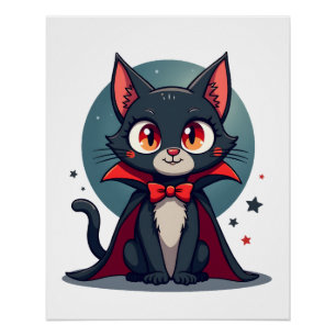Póster Meowcula Gato Engraçado Vampiro Drácula Halloween