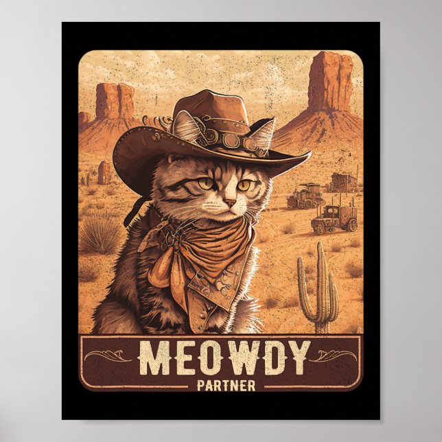Poster Meowdy! Engraçado Música country Cat Cowboy Hat Po (Frente)