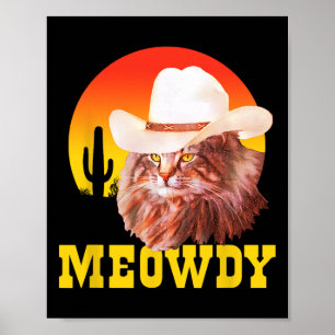 Poster Meowdy! Engraçado Música country Cat Vintage