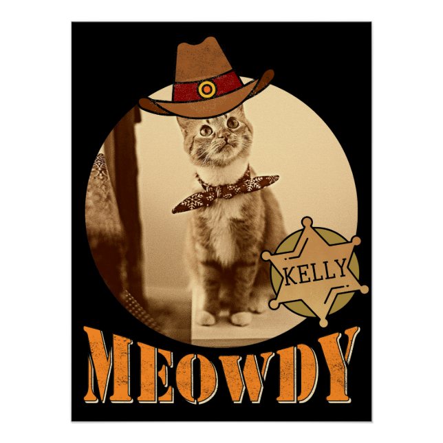 Póster Meowdy Texan Cat Cowboy Sheriff Personalizado (Frente)