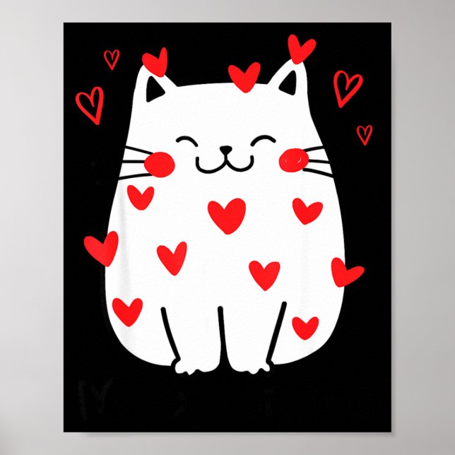 Poster Meowentine Cute Cat Valentines Day Heart Meow Kitt (Frente)