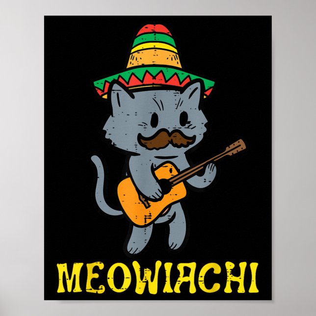 Poster Meowiachi Cat Mariachi Funny Cinco De Mayo Mexican (Frente)