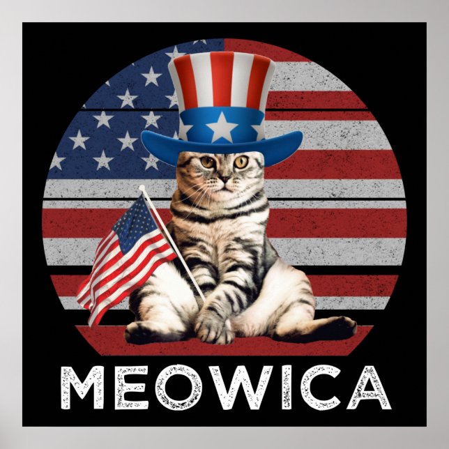 Poster Meowica 4º De Julho Gato Americano Patriótico (Frente)