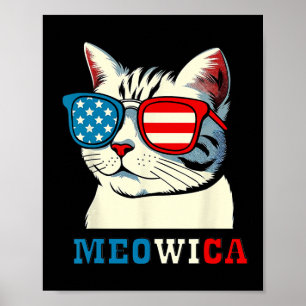 Poster Meowica 4 De Julho Cat Sungles Bandeira Americana