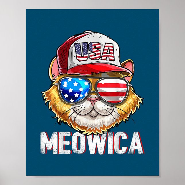 Poster Meowica American Flag Cat. 4 de julho (Frente)