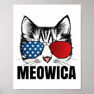 Poster Meowica Americat 4 De Julho Dos Eua Flag Sungl Fun