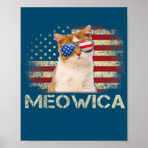 Poster Meowica Cat 4. º 4 de julho Patriótico EUA