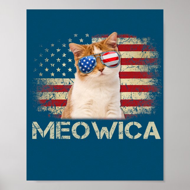 Poster Meowica Cat 4. º 4 de julho Patriótico EUA (Frente)