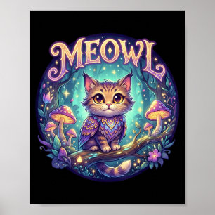 Poster Meowl Gato Coruja Meme Rotação Cerebral Crianças T