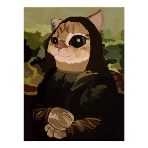 Póster Meowlisa Mona Lisa Gato Divertido Rosto de Gato