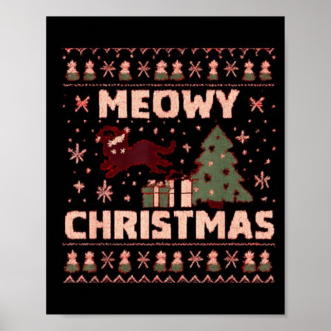 Poster Meowy Christmas Xmas Tree Cat Ugly Sweater Pajamas (Frente)