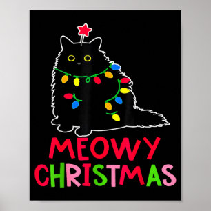 Poster Meowy Natal Luzes de Natal Camisas de Gato Preto F