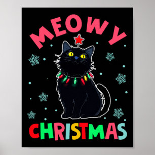 Poster Meowy Natal Xmas Luz Negra Gato Pijamas Fami