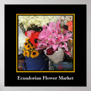 Póster Mercado da flor do Ecuadorian na plaza da igreja