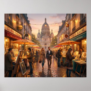 Poster Mercado de Arte de Montmartre em Paris ao Crepúscu