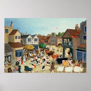 Póster Mercado de bovinos do século XVIII