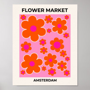 Poster Mercado de Flores Amsterdã Flores Retro Cor-de-ros