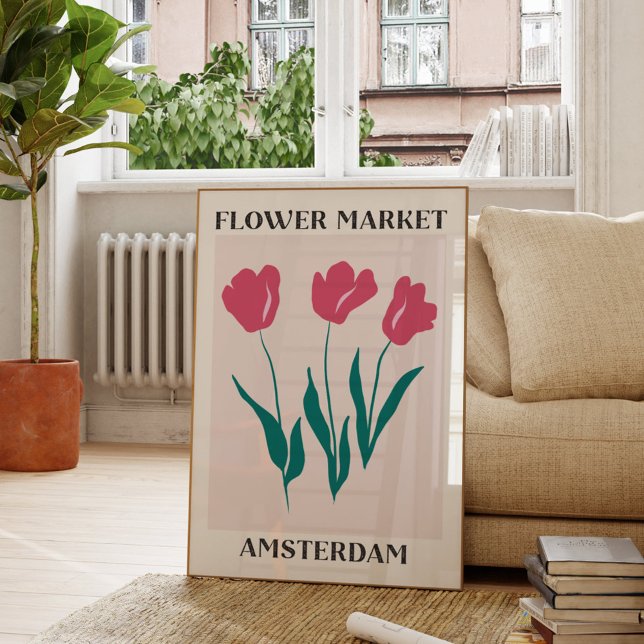 Poster Mercado de Flores Amsterdam Tulipas Rosa Floral (In situ Living room)