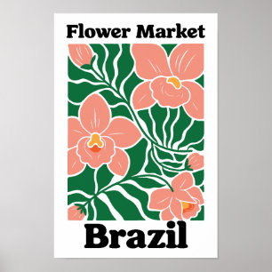 Poster Mercado de Flores Brasil Orquídea Pêssego Tropical