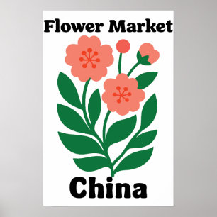Poster Mercado de Flores da China Peônia Coral e Folha Ve