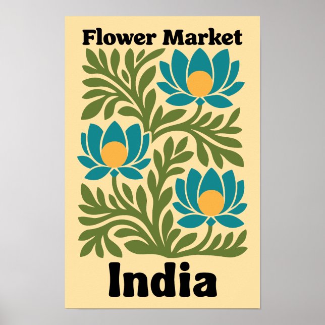 Poster Mercado de Flores da Índia Lótus Turquesa & Folha  (Frente)