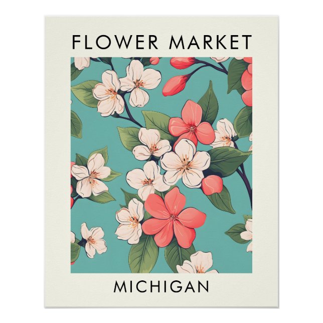 Póster Mercado de Flores de Maçã do Estado do Michigan (Frente)