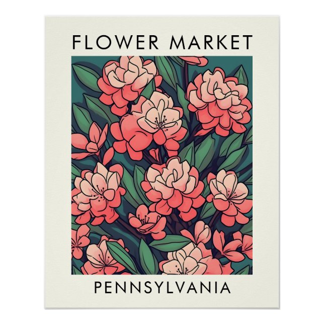 Póster Mercado de Flores do Estado da Pensilvânia Mountai (Frente)