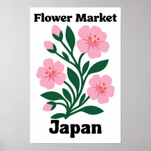 Poster Mercado de Flores do Japão Flor de Cerejeira Rosa