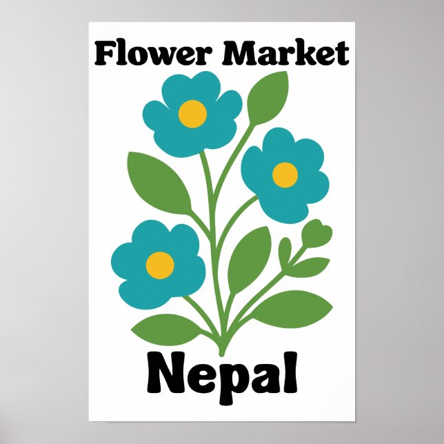 Poster Mercado de Flores Nepal Tônis Flor de Teal & Folha (Frente)