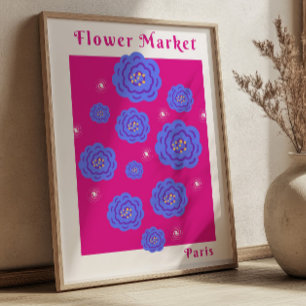 Poster Mercado de Flores Paris Fuchsia& Azul Vibrante Flo