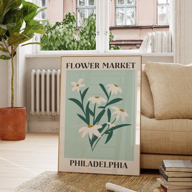 Poster Mercado de Flores Philadelphia White Daisy Floral (In situ Living room)
