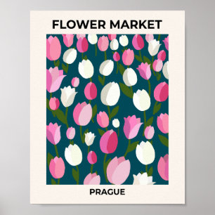 Poster Mercado de Flores Praga Tulipas Azul Marinho e Ros