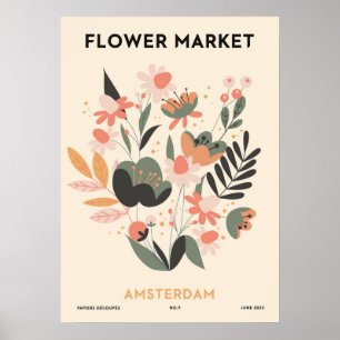 Poster Mercado de Flores Retro Mercado de Amsterdã Floral