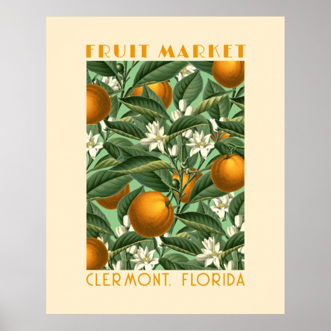 Poster Mercado de Fruta de Flores Laranja Retroorais (Frente)