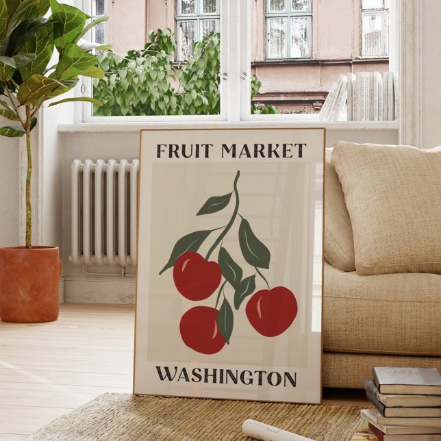 Poster Mercado de Frutas Maçãs Vermelhas de Washington Co (In situ Living room)
