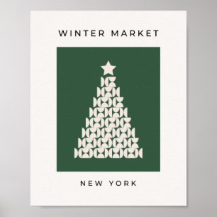 Poster Mercado de inverno 07 Vintage Árvore de Natal Verd